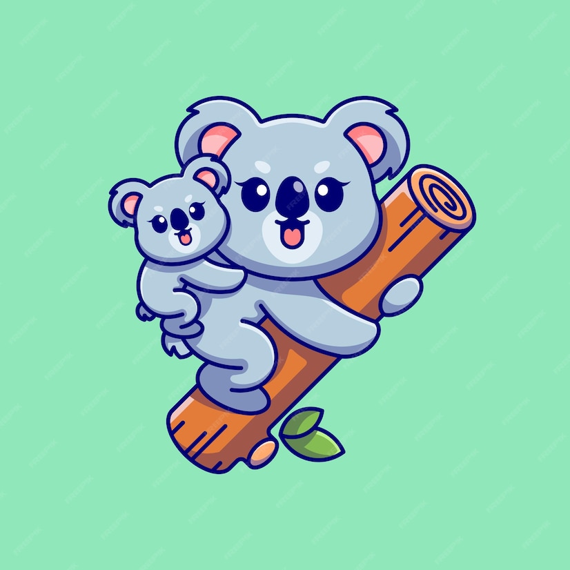 Premium Vector | Cute koala hanging on tree with cub cartoon