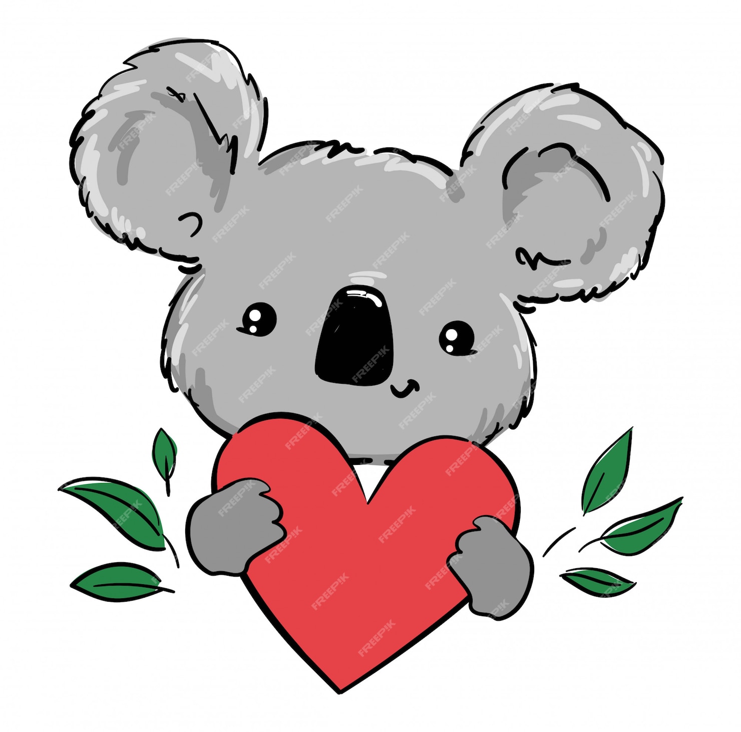 Premium Vector | Cute koala and heart. hand drawn illustration.