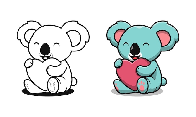 Premium Vector | Cute koala holding love cartoon coloring pages for kids