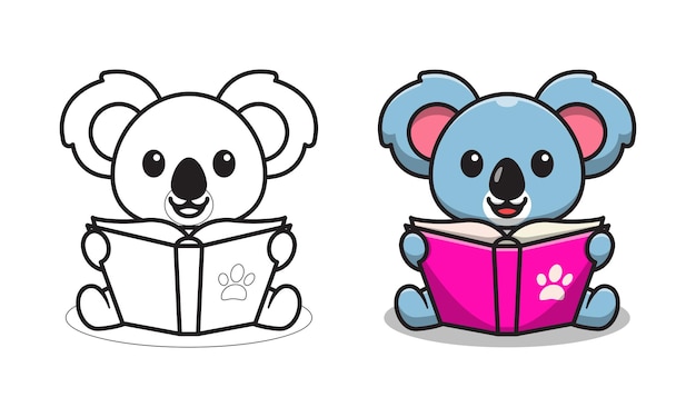 Premium Vector | Cute koala reading book cartoon coloring pages