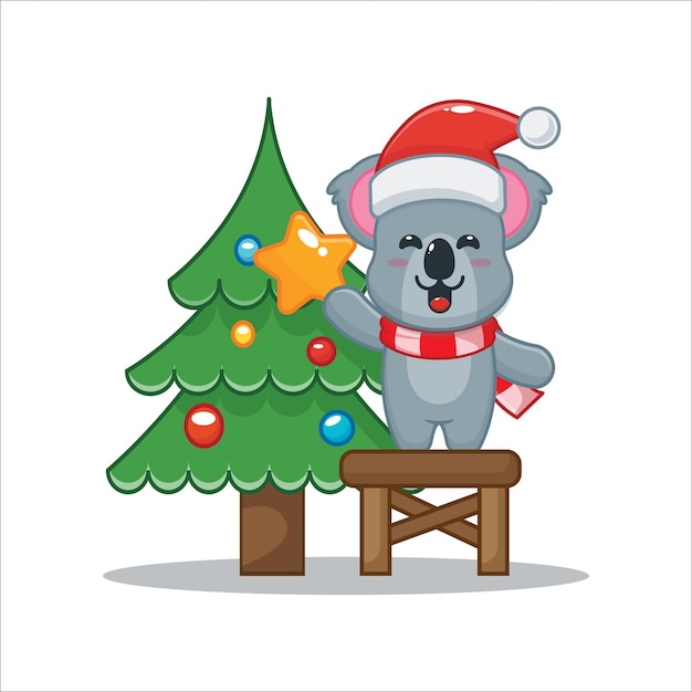 Premium Vector | Cute koala with christmas tree cute christmas cartoon ...