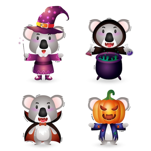 かわいいコアラとコスチュームハロウィンキャラクターコレクション プレミアムベクター