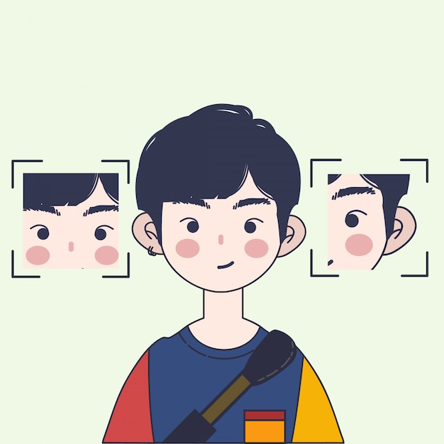 かわいい韓国の少年のイラスト ハンサムなアジアの少年のイラスト プレミアムベクター