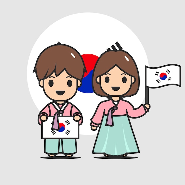 かわいい韓国の旗のキャラクター プレミアムベクター