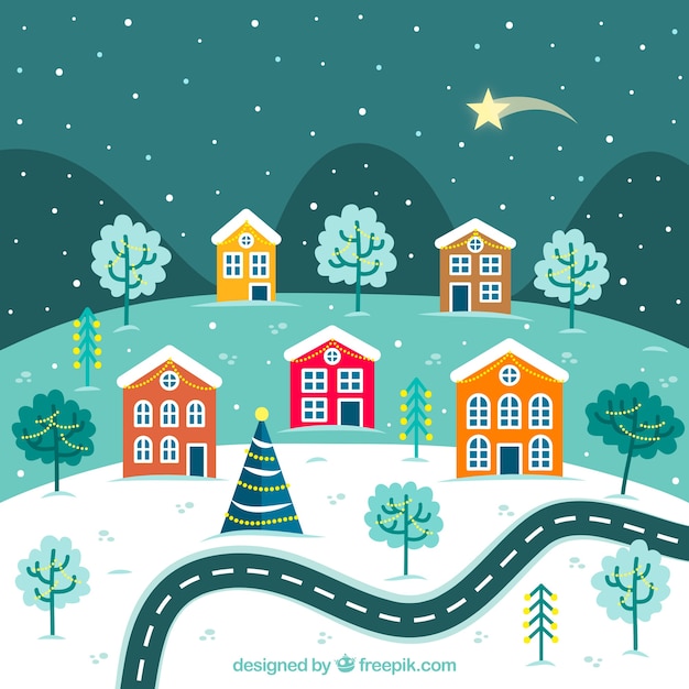 Download Free Vector | Cute landscape of christmas city in flat design