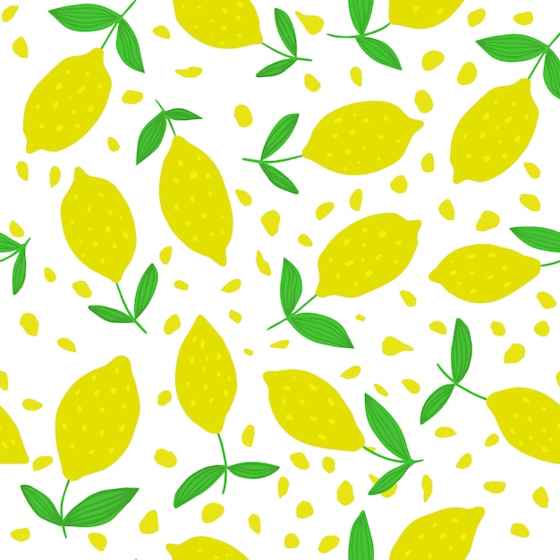 Premium Vector Cute lemon seamless pattern with leaves