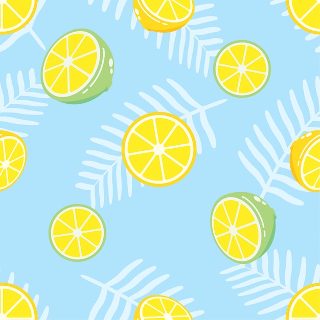 かわいいレモン夏フルーツのシームレスなパターン背景 プレミアムベクター