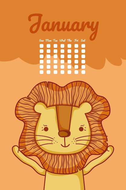 Premium Vector | Cute lion calendar cartoon