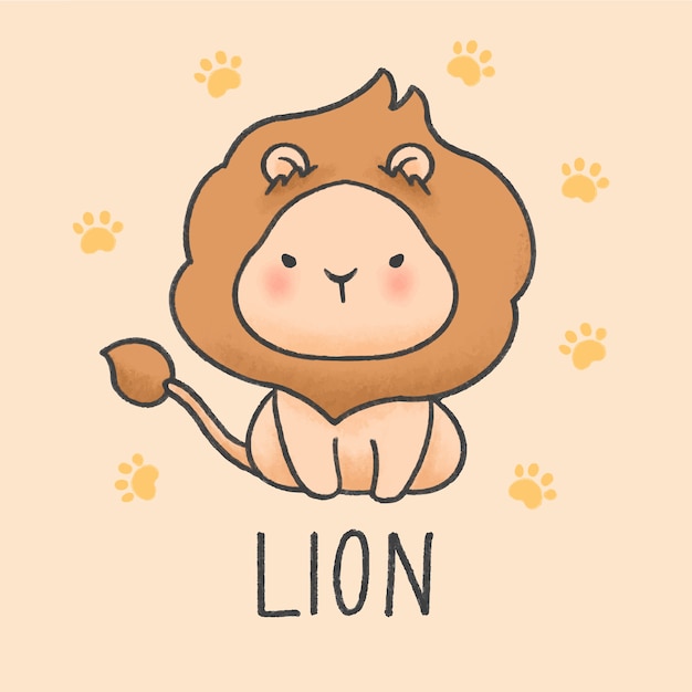 Premium Vector | Cute lion cartoon hand drawn style