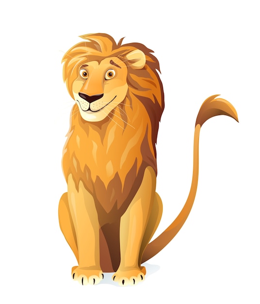 かわいいライオンキャラクター漫画イラストデザイン 子供のためのサファリアフリカの動物のクリップアートの描画 遊び心のあるかわいいライオン プレミアムベクター