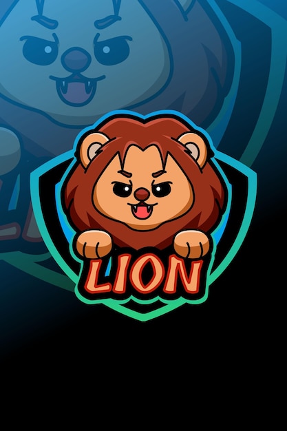 かわいいライオンのロゴeスポーツイラスト プレミアムベクター