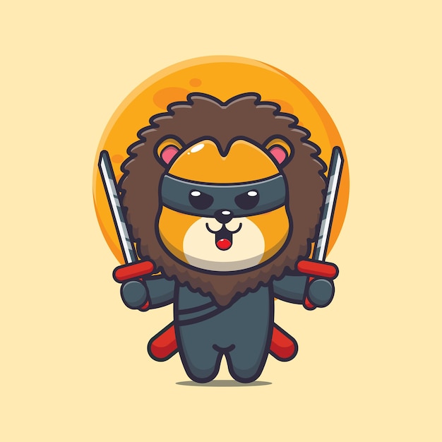 Premium Vector | Cute lion ninja cute animal cartoon illustration