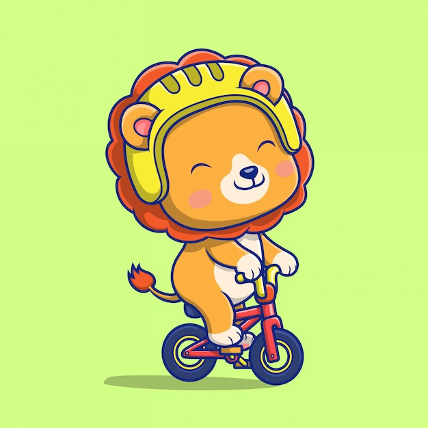 かわいいライオンに乗る自転車アイコンイラストイラスト プレミアムベクター