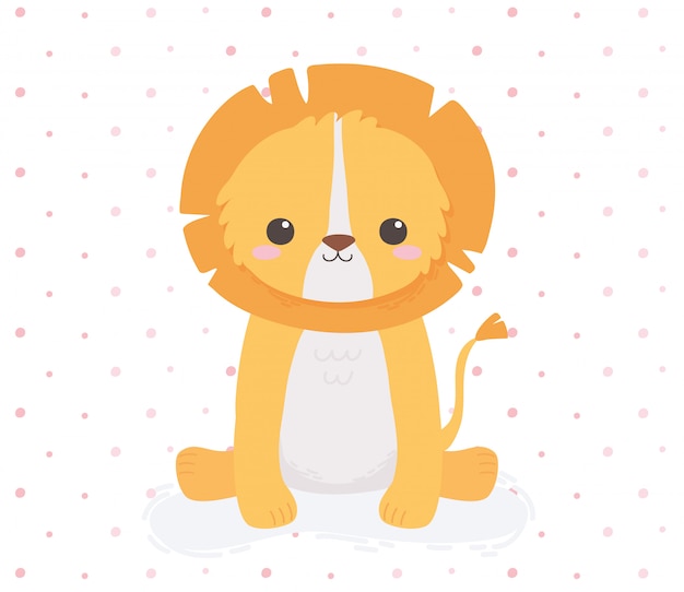 かわいいライオン座っている動物漫画点線デザインベクトルイラスト プレミアムベクター