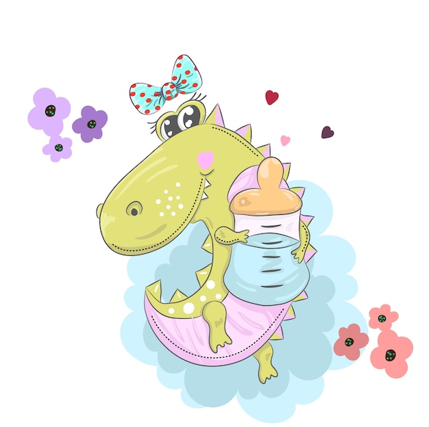 Premium Vector | Cute little alligator with a pacifier cartoon drawing