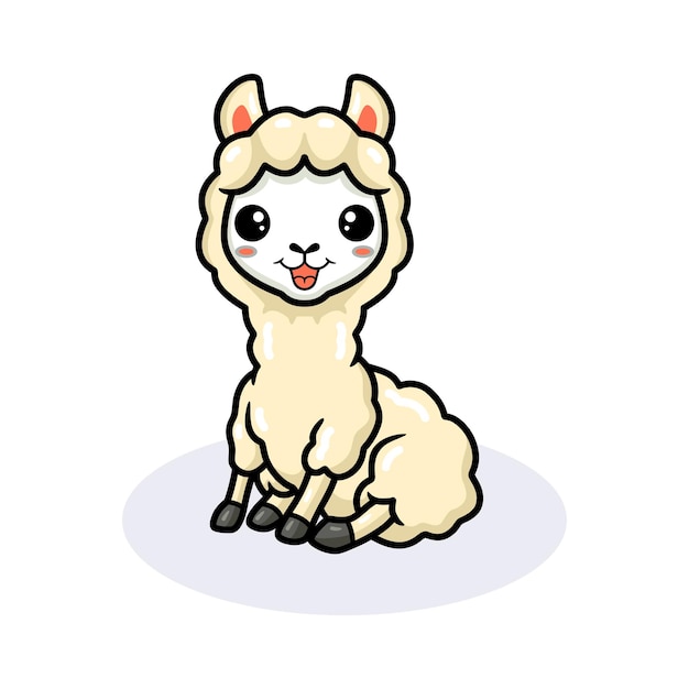 Premium Vector | Cute little alpaca cartoon sitting