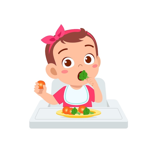 Download Premium Vector | Cute little baby boy eat fruit and vegetable