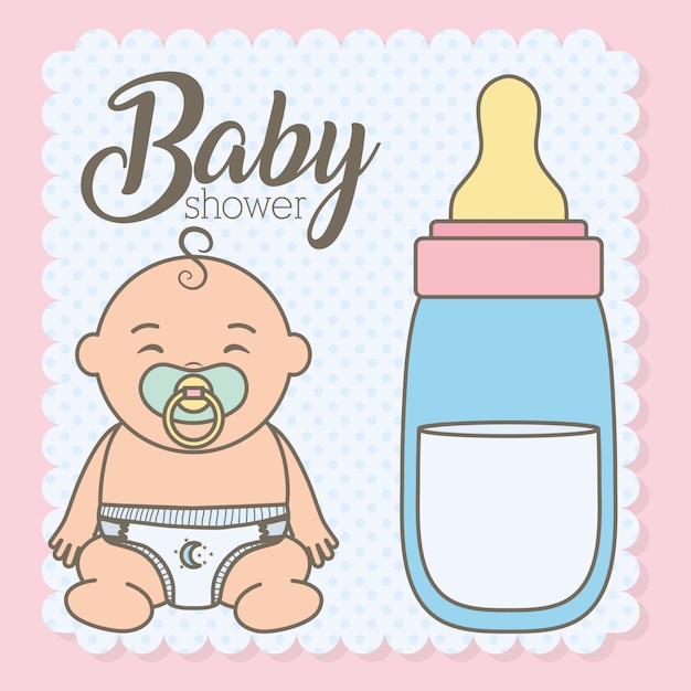 Cute little baby boy with bottle milk Vector | Free Download