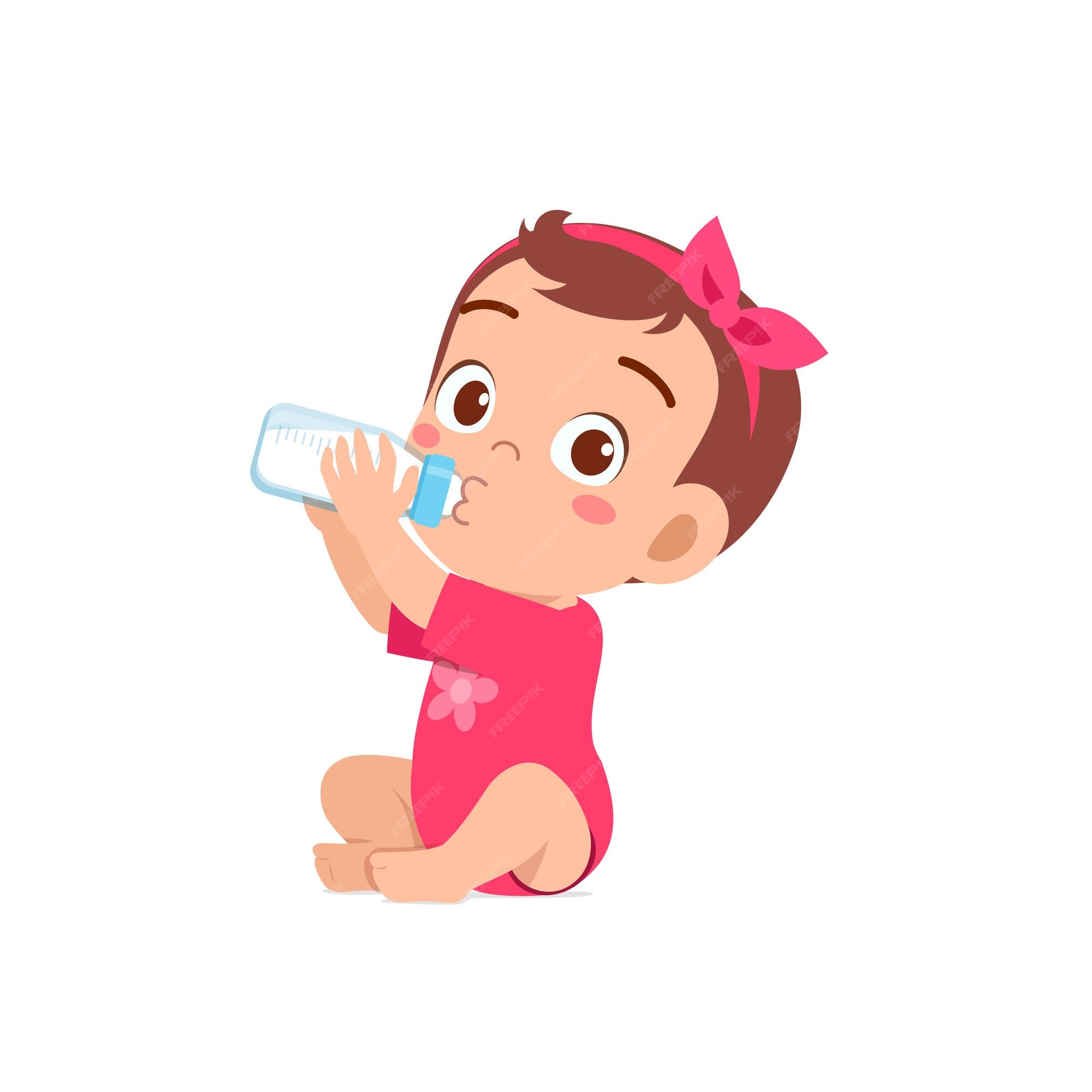 premium-vector-cute-little-baby-girl-drink-milk-from-bottle