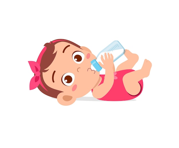 Download Premium Vector | Cute little baby girl drink milk from bottle