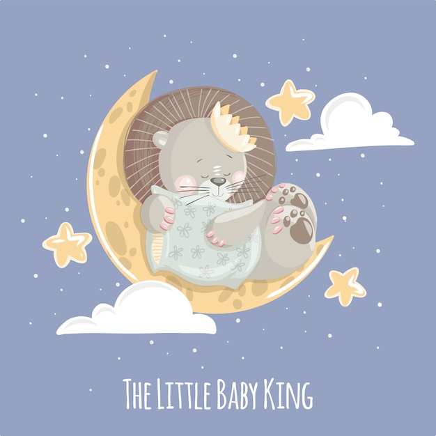 月のかわいい赤ちゃんライオンキング プレミアムベクター