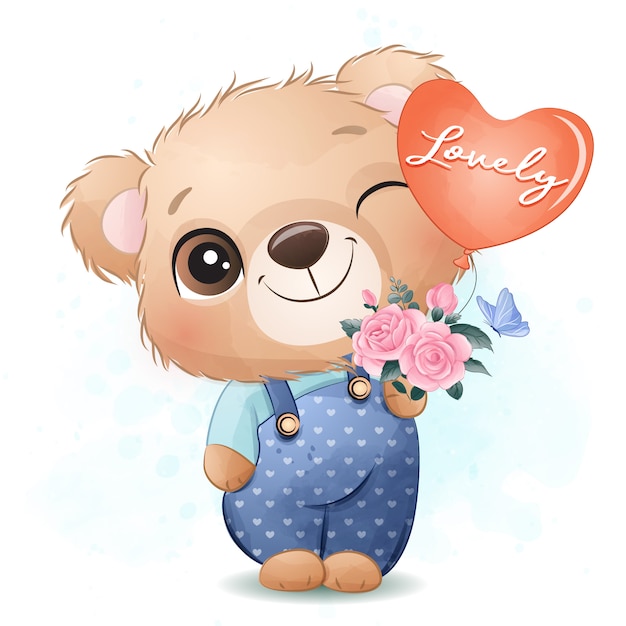 bear holding flowers