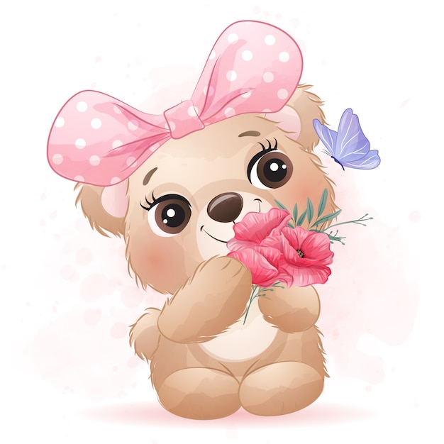 Cute little bear with watercolor effect | Premium Vector