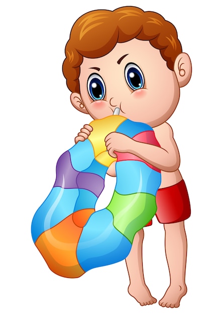 Download Cute little boy blowing an inflatable ring Vector | Premium Download
