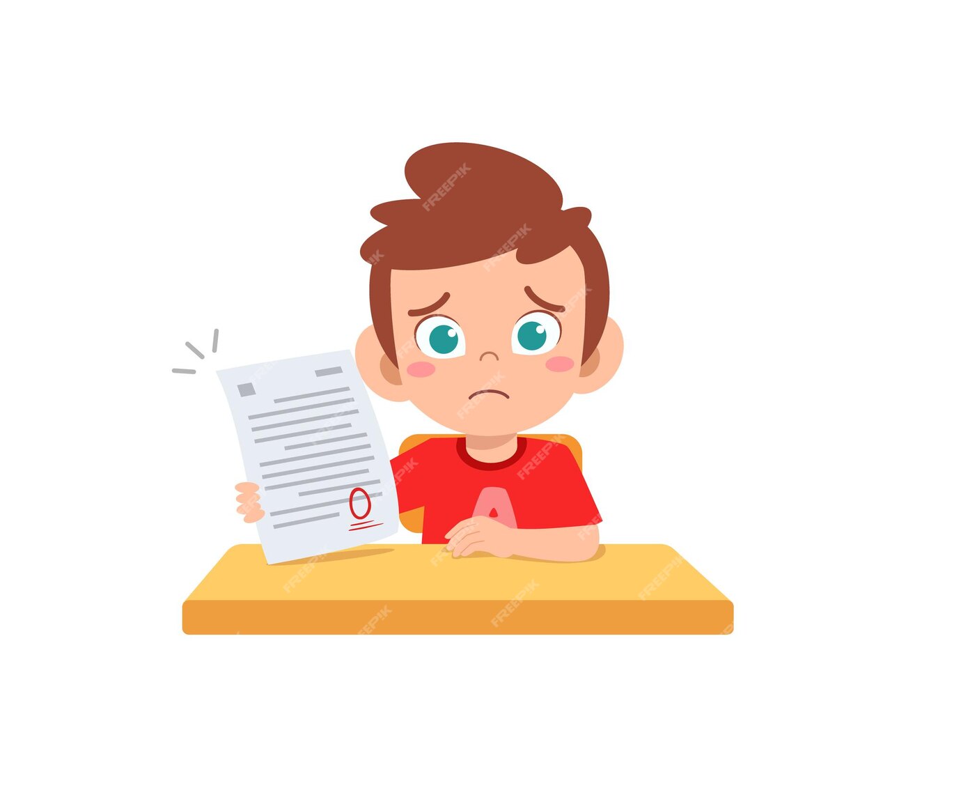 Premium Vector | Cute little boy feel sad because get bad grade from exam