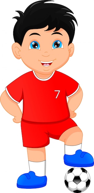 Download Cute little boy soccer player | Premium Vector