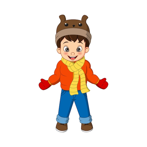 Premium Vector | Cute little boy in winter clothes