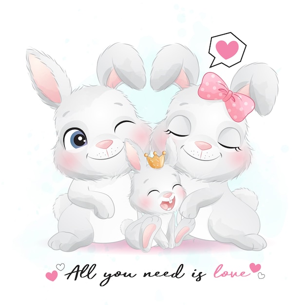 Download Cute little bunny family with watercolor illustration ...