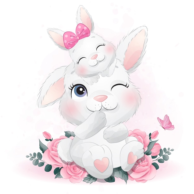 Cute little bunny mother and baby | Premium Vector