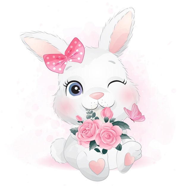 Download Cute little bunny with flowers | Premium Vector