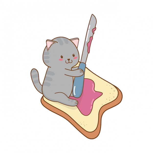 トーストパンかわいいキャラクターとかわいい小さな猫 プレミアムベクター