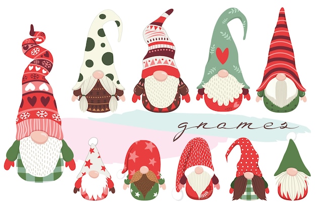 Premium Vector | Cute little christmas gnome collections set