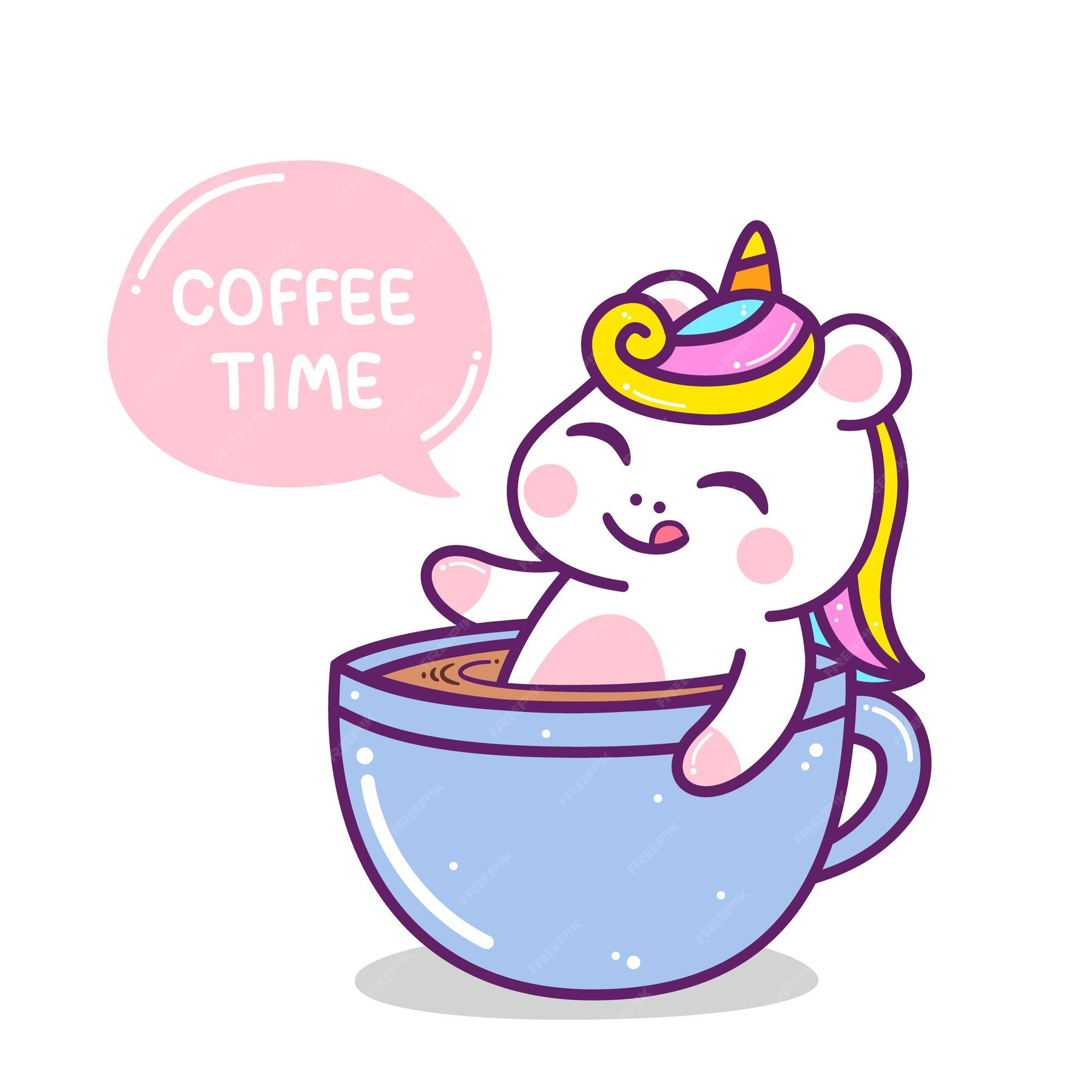 Premium Vector Cute Little Colorful Unicorn In Coffee Cup
