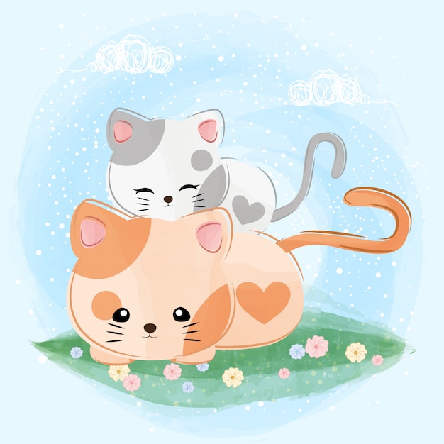 プレミアムベクター かわいいカップルの猫のイラスト
