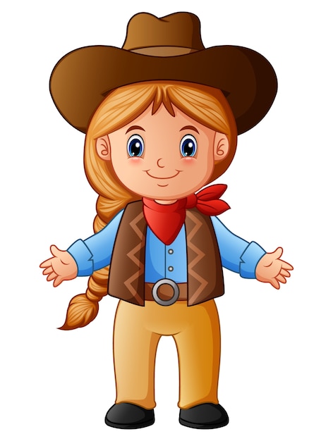 Premium Vector | Cute little cowgirl cartoon