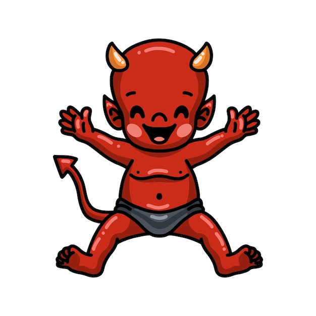 Premium Vector | Cute little devil cartoon raising hands