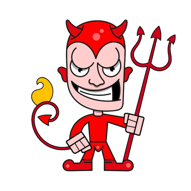 Premium Vector | Cute little devil with horns and a flaming trident ...