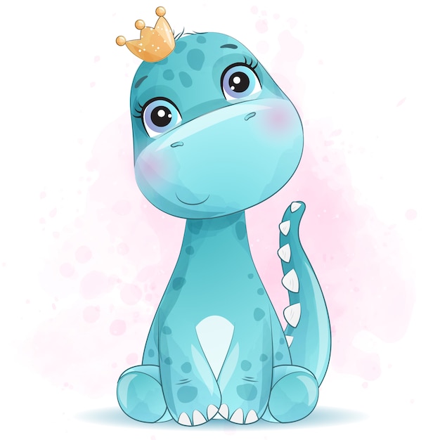 Download Cute little dinosaur portrait with watercolor effect ...