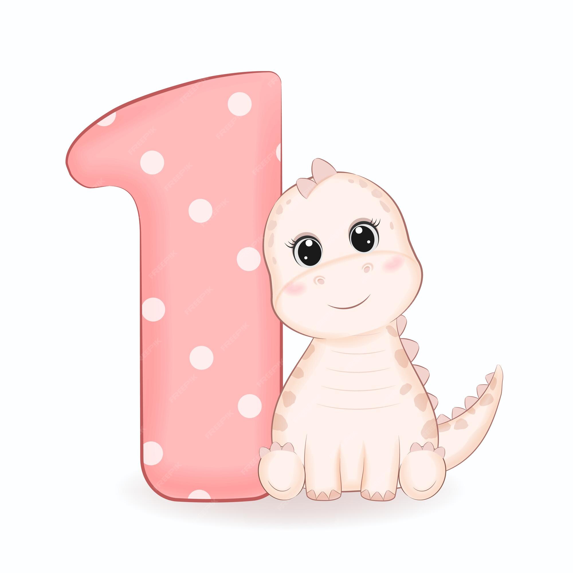 Premium Vector | Cute little dinosaur with alphabet number 1