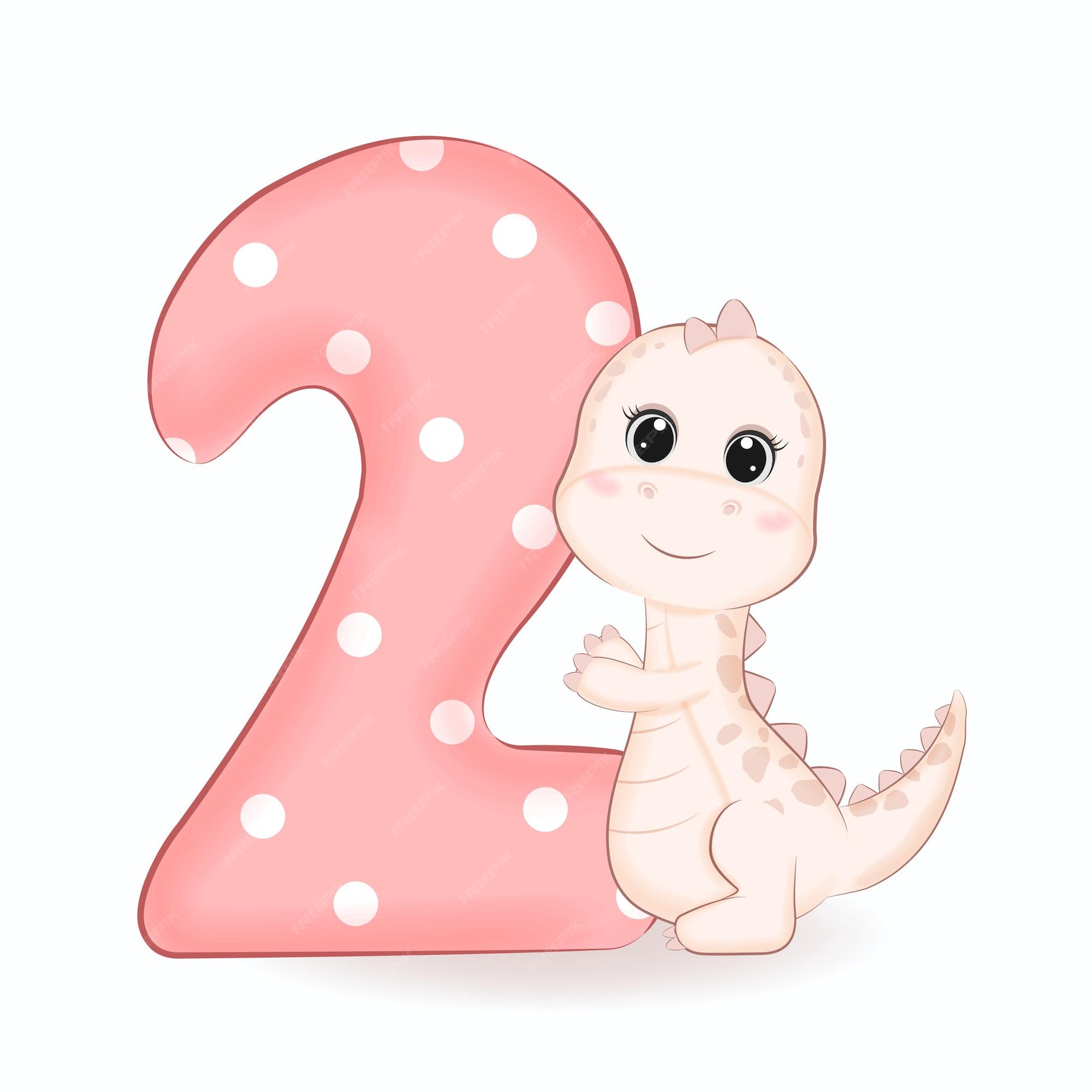 Premium Vector | Cute little dinosaur with alphabet number 2