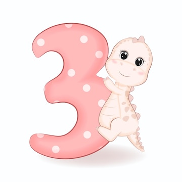 Premium Vector | Cute little dinosaur with alphabet number 3