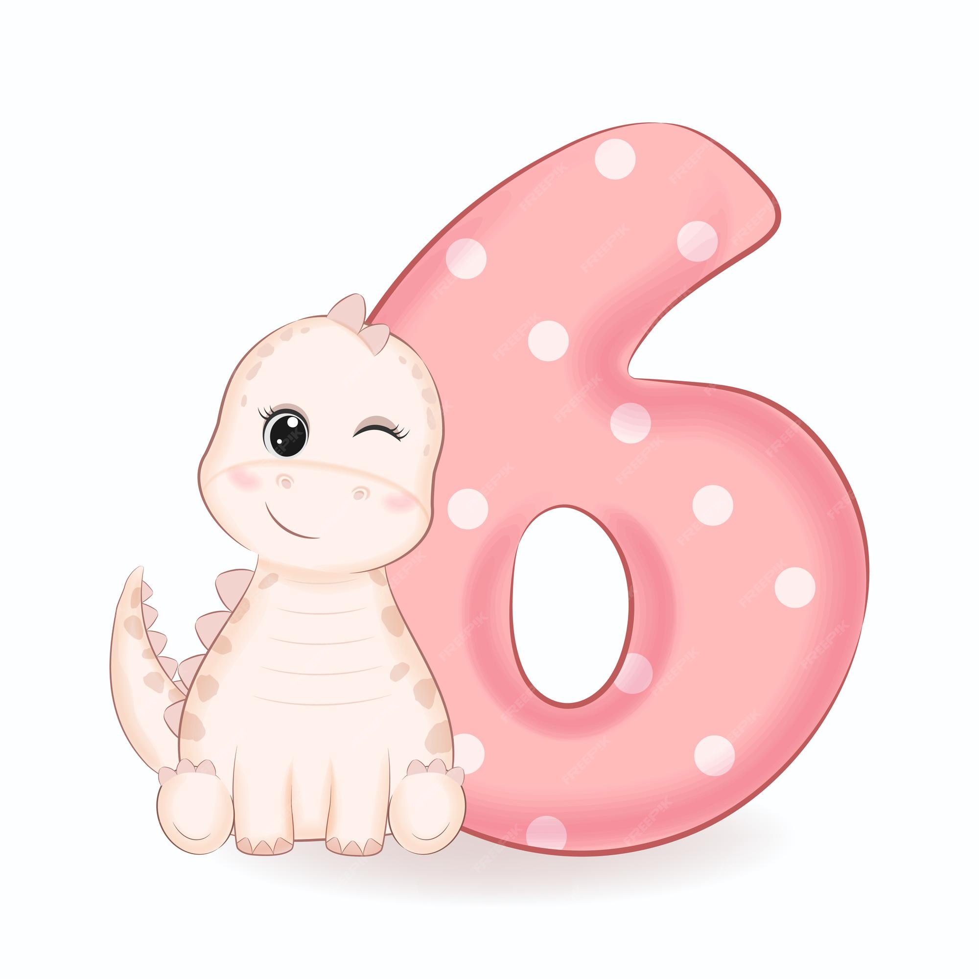 Premium Vector | Cute little dinosaur with alphabet number 6