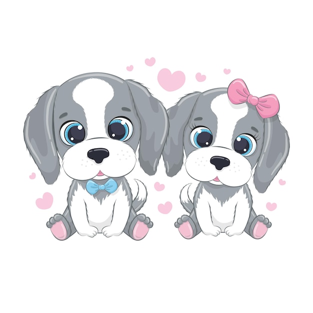 Premium Vector Cute Little Dogs With Hearts Happy Valentines Day
