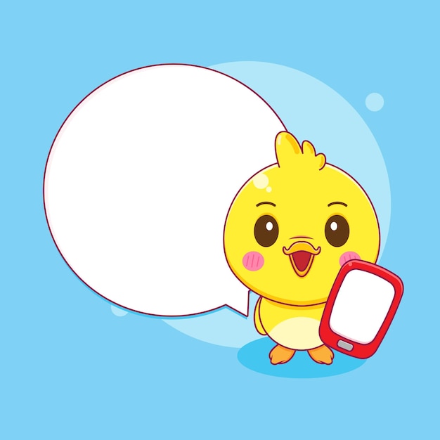 Premium Vector Cute Little Duck With Bubble Chat Cartoon Character Illustration