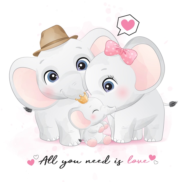 Download Premium Vector | Cute little elephant family with ...
