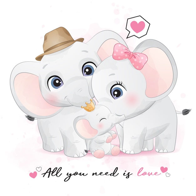 Premium Vector | Cute little elephant family with ...